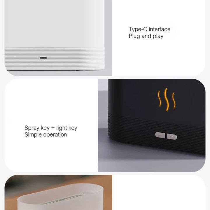 New Aroma Diffuser Air Humidifier Ultrasonic Cool Mist Maker Fogger Led Essential Oil Flame Lamp Difusor