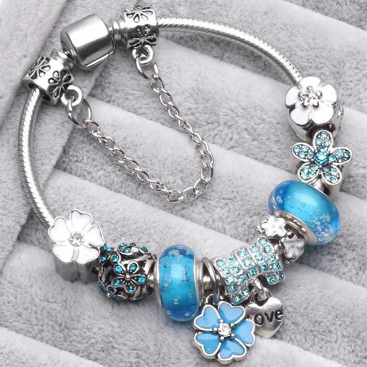 Beautiful White Heart Crystal Flower Charm Bracelets for Women Fashion Jewelry