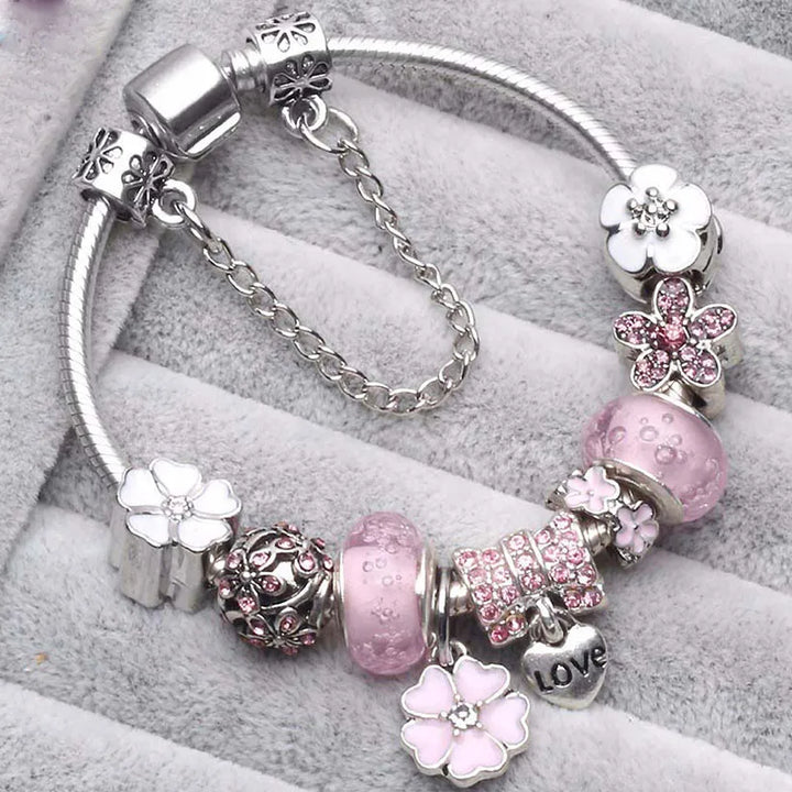 Beautiful White Heart Crystal Flower Charm Bracelets for Women Fashion Jewelry