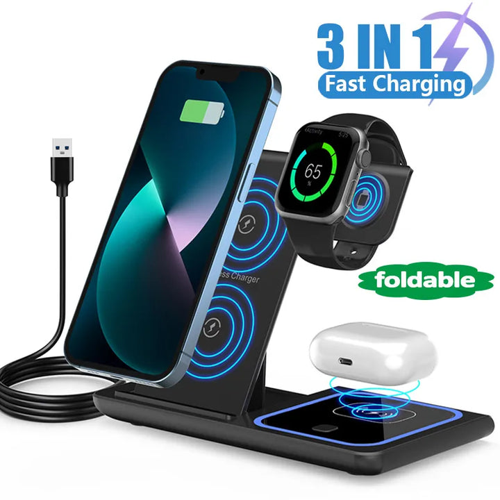 3-in-1 Magnetic Wireless Charger for Apple Devices - 15W Fast Charge