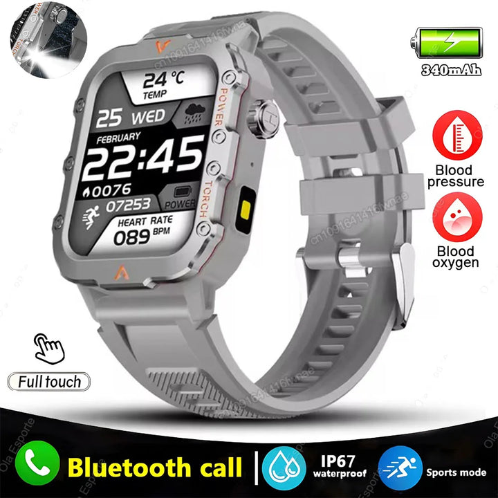 New Smart Watch Men LED Flashlight Blood Pressure Monitoring Multiple Sport Modes Fitness Tracker Outdoor Military HD Smartwatch