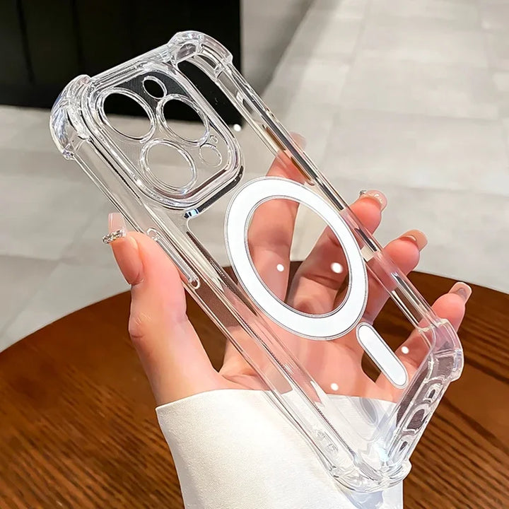 Luxury Shockproof Magnetic Clear Case for iPhone 11 12 13 14 15 Pro Max Plus with Wireless Charger