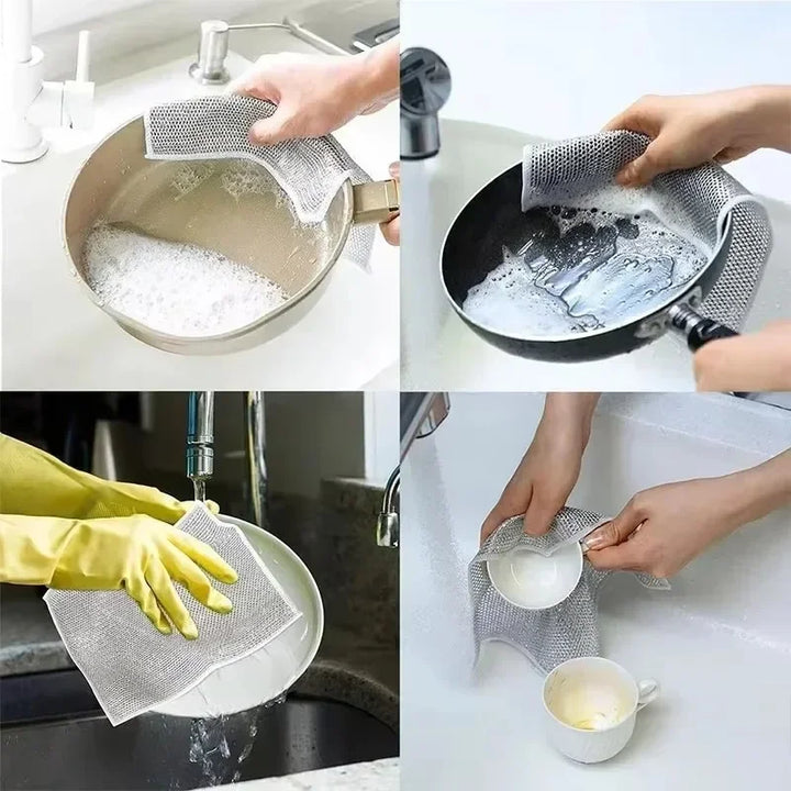 Reusable Metal Mesh Cleaning Cloth – Quick-Dry Microfiber Scrubber for Pots, Pans & Stovetops