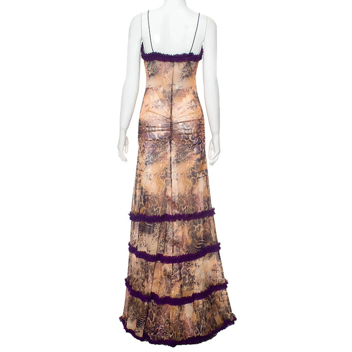 Women Noble Furry Halter Sleeveless Hollow Dress Camisole Shrunk Split Wave Cut Dress Luxury Prom Occasion