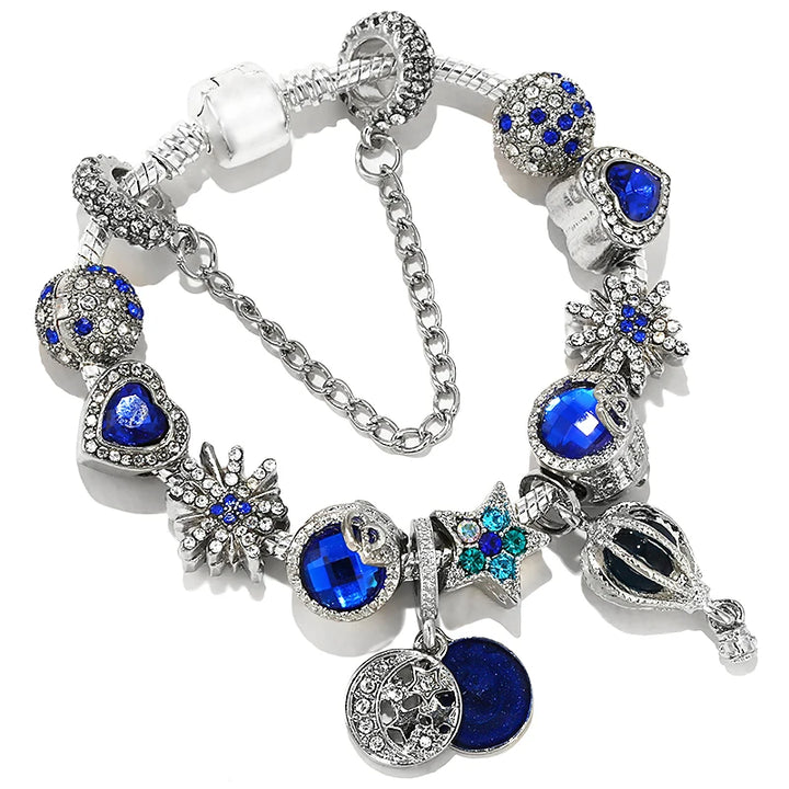 Beautiful White Heart Crystal Flower Charm Bracelets for Women Fashion Jewelry
