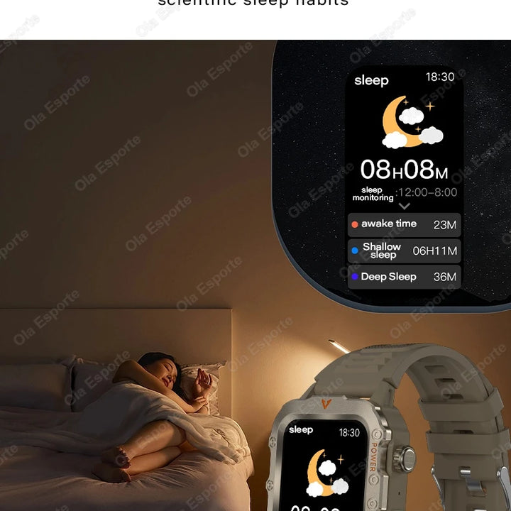 New Smart Watch Men LED Flashlight Blood Pressure Monitoring Multiple Sport Modes Fitness Tracker Outdoor Military HD Smartwatch