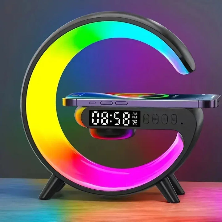 Multifunction RGB Wireless Charger Stand with Alarm Clock & Speaker