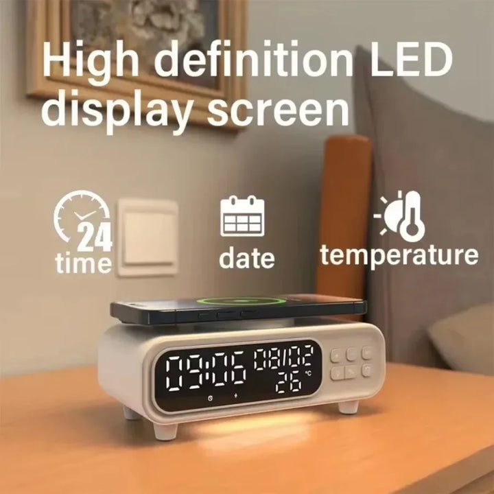 Multifunction Wireless Charger Time Alarm Clock LED Night Light Thermometer Phone Fast Charging Dock Station for iPhone 16 15
