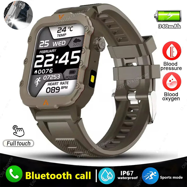 New Smart Watch Men LED Flashlight Blood Pressure Monitoring Multiple Sport Modes Fitness Tracker Outdoor Military HD Smartwatch