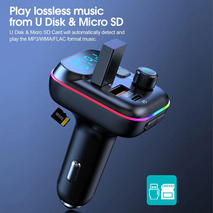 Bluetooth 5.0 FM Transmitter for Cars with USB Charger