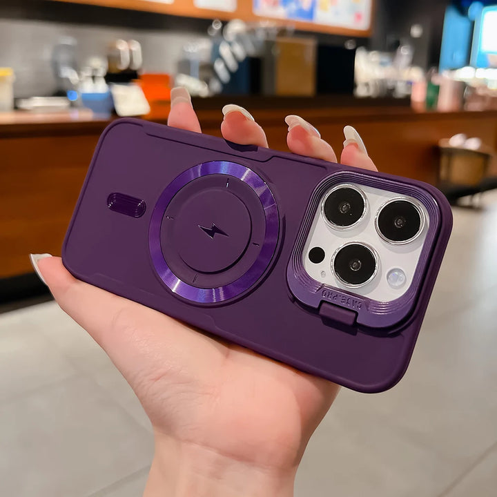 Luxury Flip Up Lens Holder Magnetic Case For iPhone 17 Air 16 Pro Max 14 15 13 12 11 Pro Plus Magsafe Charge Soft Silicone Cover