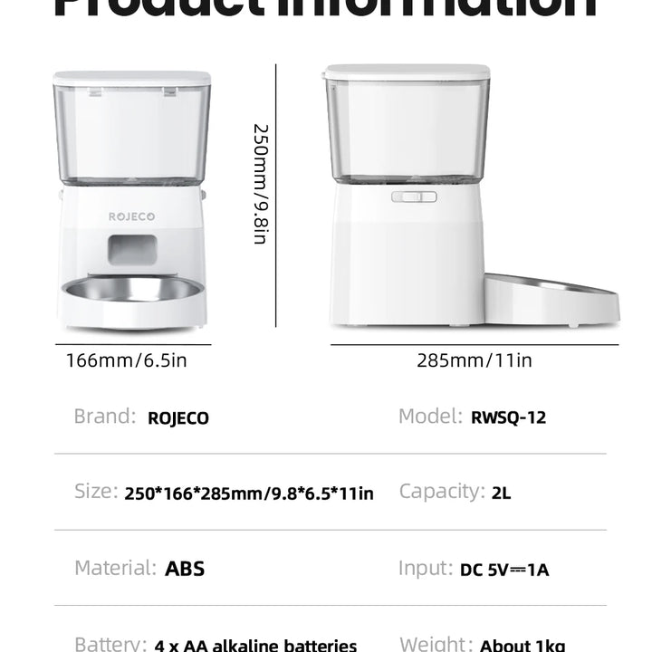 ROJECO Automatic Pet Feeder for Cats & Dogs - Smart Control