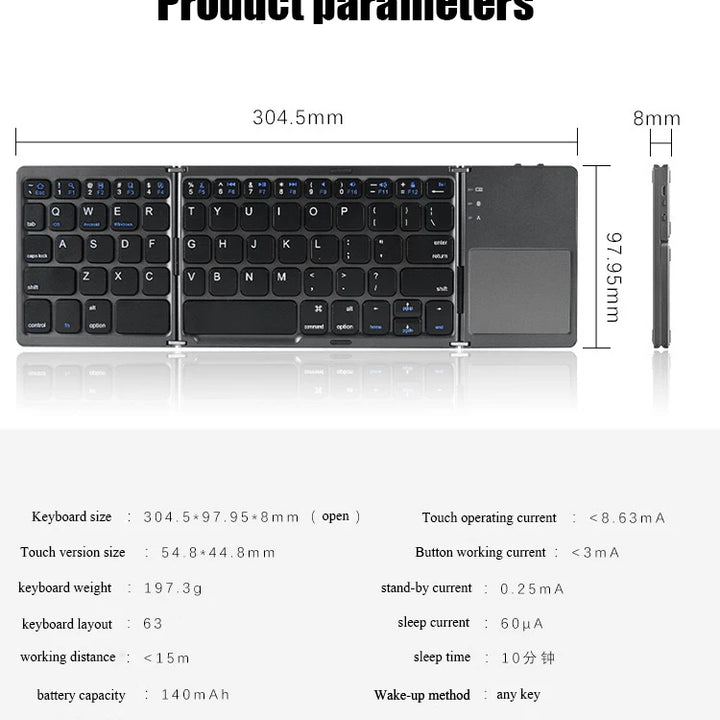 New Wireless Folding Keyboard Bluetooth  With Touchpad For Windows, Android, IOS,Phone,Multi-Function
