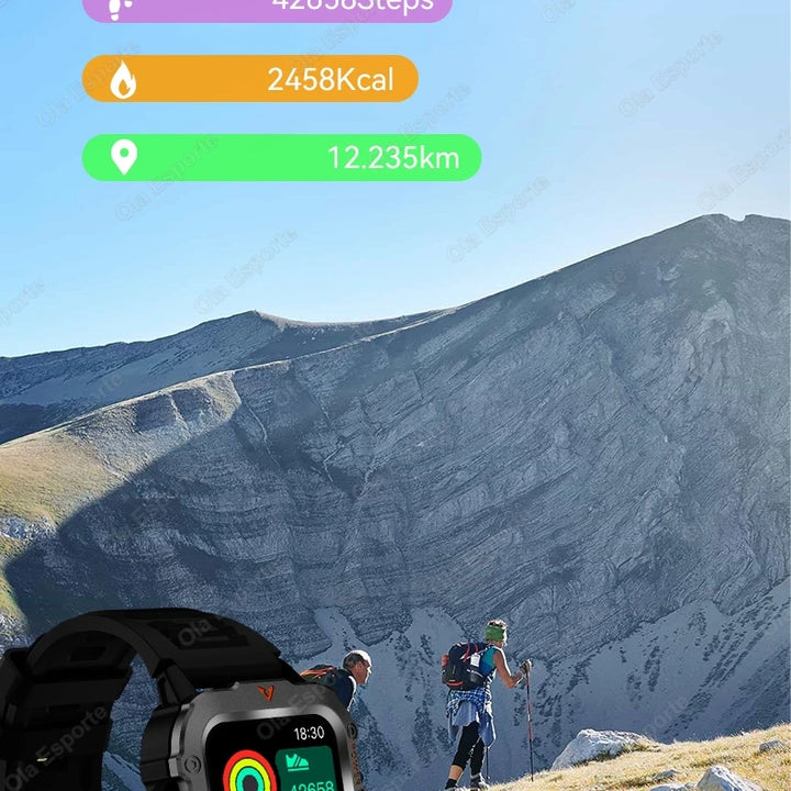 New Smart Watch Men LED Flashlight Blood Pressure Monitoring Multiple Sport Modes Fitness Tracker Outdoor Military HD Smartwatch