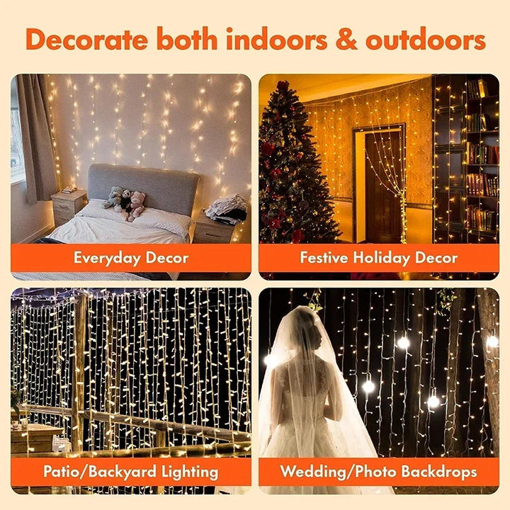 3M LED Curtain String Light Christmas Garland Decoration 8 Modes for Home Garden Xmas Party New Year Wedding