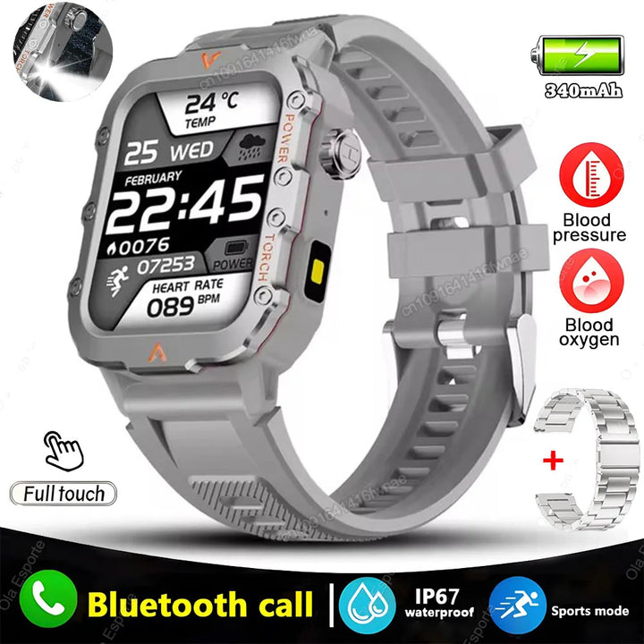 New Smart Watch Men LED Flashlight Blood Pressure Monitoring Multiple Sport Modes Fitness Tracker Outdoor Military HD Smartwatch