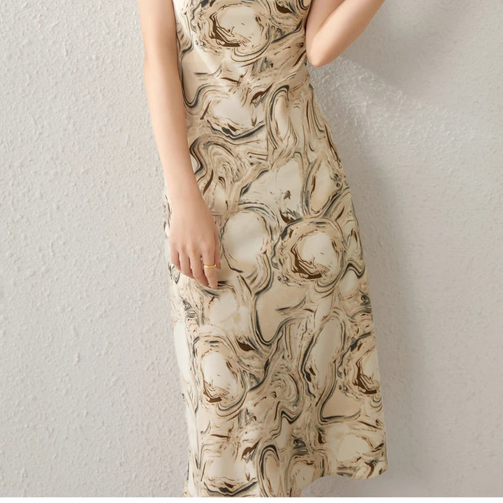Elegant Print Midi Dress – Slim Fit Sundress for Casual Autumn Looks