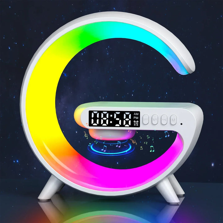 Multifunction RGB Wireless Charger Stand with Alarm Clock & Speaker