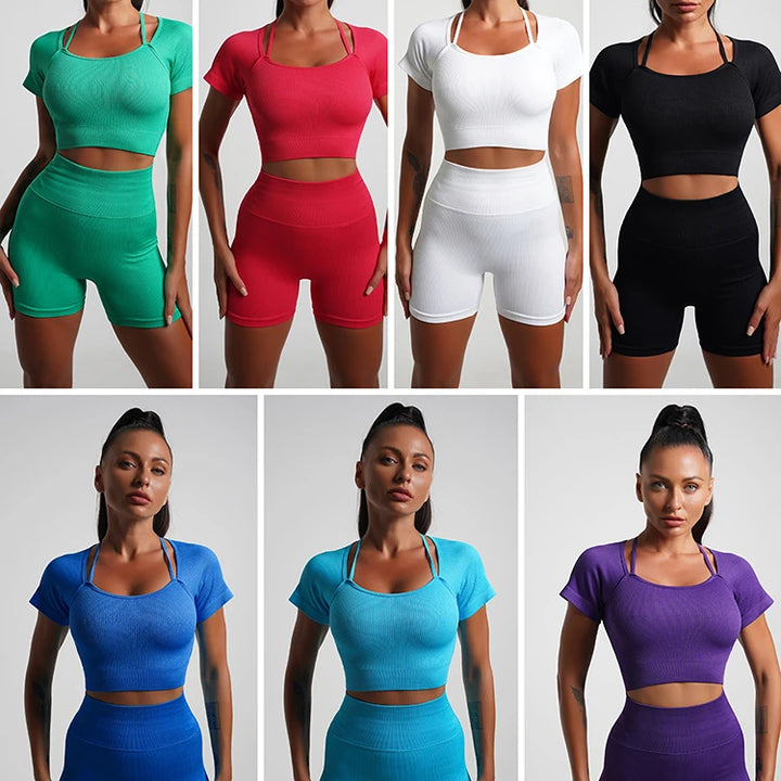 Seamless High-Waist Yoga Set – Workout Leggings & Crop Top for Women