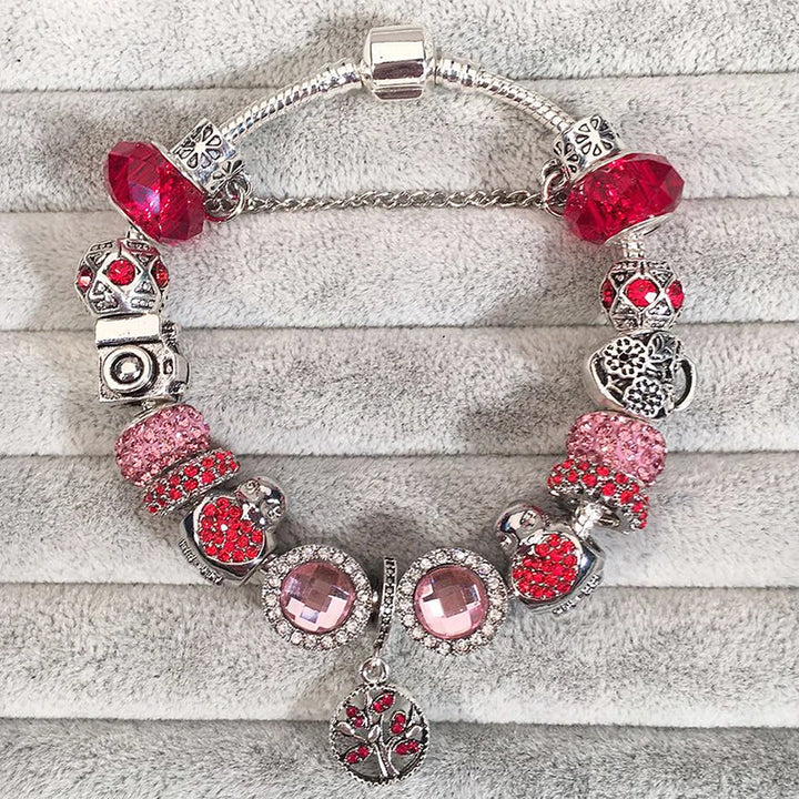 Beautiful White Heart Crystal Flower Charm Bracelets for Women Fashion Jewelry