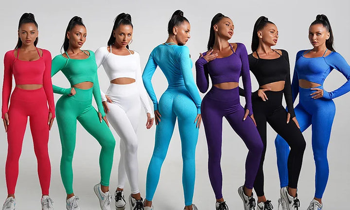 Seamless High-Waist Yoga Set – Workout Leggings & Crop Top for Women