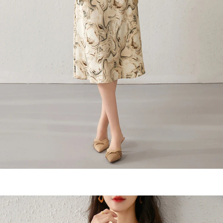 Elegant Print Midi Dress – Slim Fit Sundress for Casual Autumn Looks