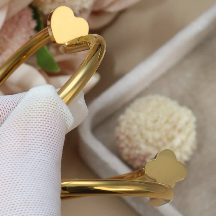 2-in-1 Hot Selling Heart Shaped Zircon Stainless Steel Gold Color Bracelet Ladies Jewelry Wholesale Gift Bangles