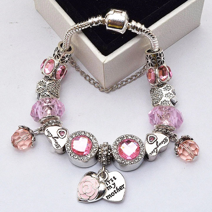 Beautiful White Heart Crystal Flower Charm Bracelets for Women Fashion Jewelry