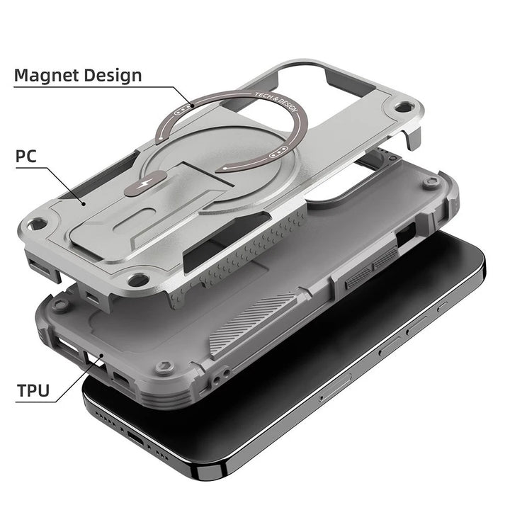 For Magsafe Case For iPhone 17 Air 16 14 13 11 12 15 Pro Max Magnetic Wireless Charging Wrist Strap Hard Cover With Stand Holder