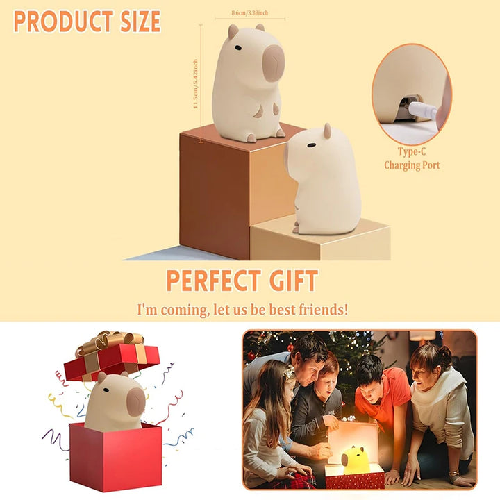 Capybara LED Night Light – Soft Glow Bedside Lamp for Kids & Adults