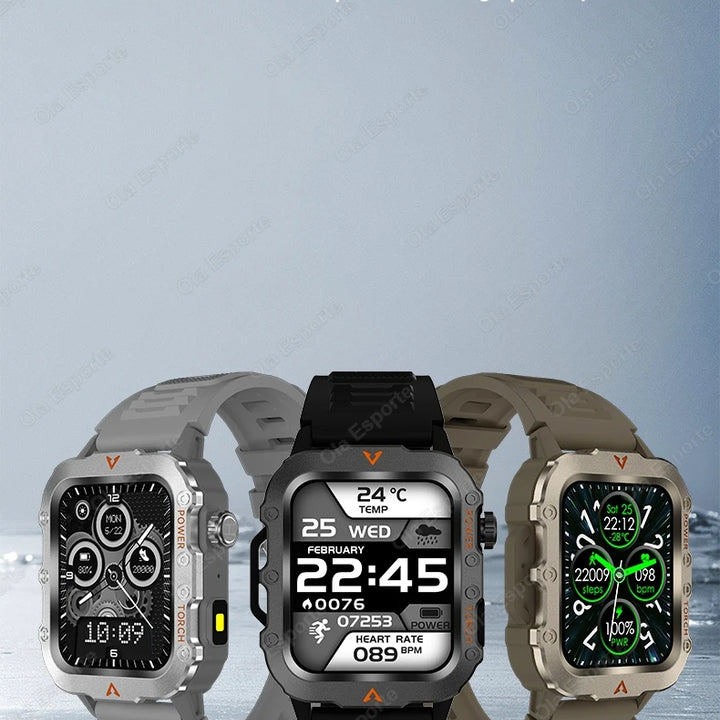 New Smart Watch Men LED Flashlight Blood Pressure Monitoring Multiple Sport Modes Fitness Tracker Outdoor Military HD Smartwatch