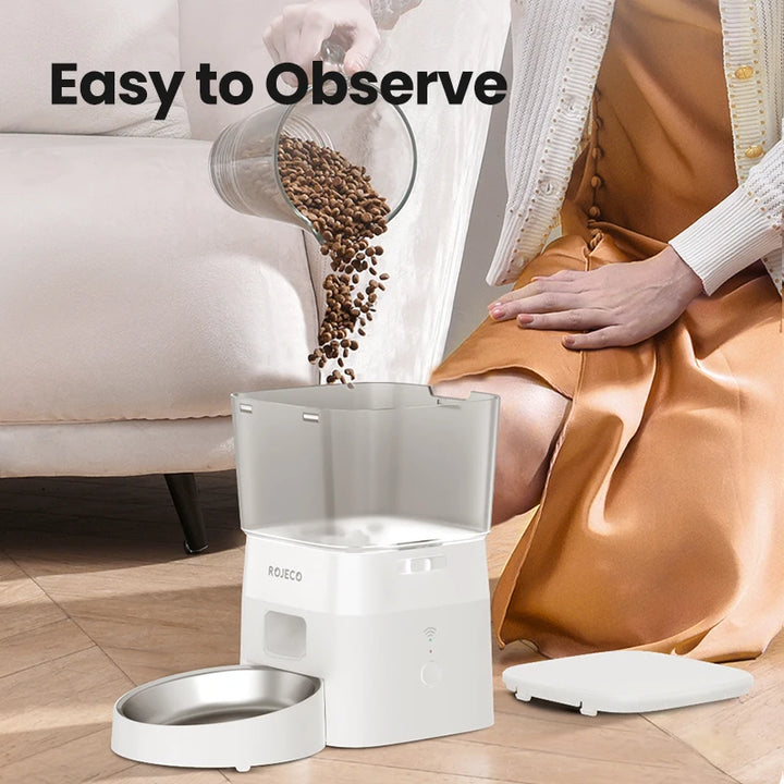 ROJECO Automatic Pet Feeder for Cats & Dogs - Smart Control
