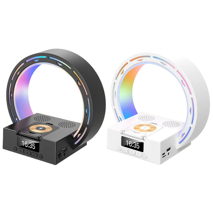 4 in 1 Bluetooth Speaker Support USB Drive TF Card Wireless Charger Dock Bedside Lamp Alarm Clock Wake Up Light