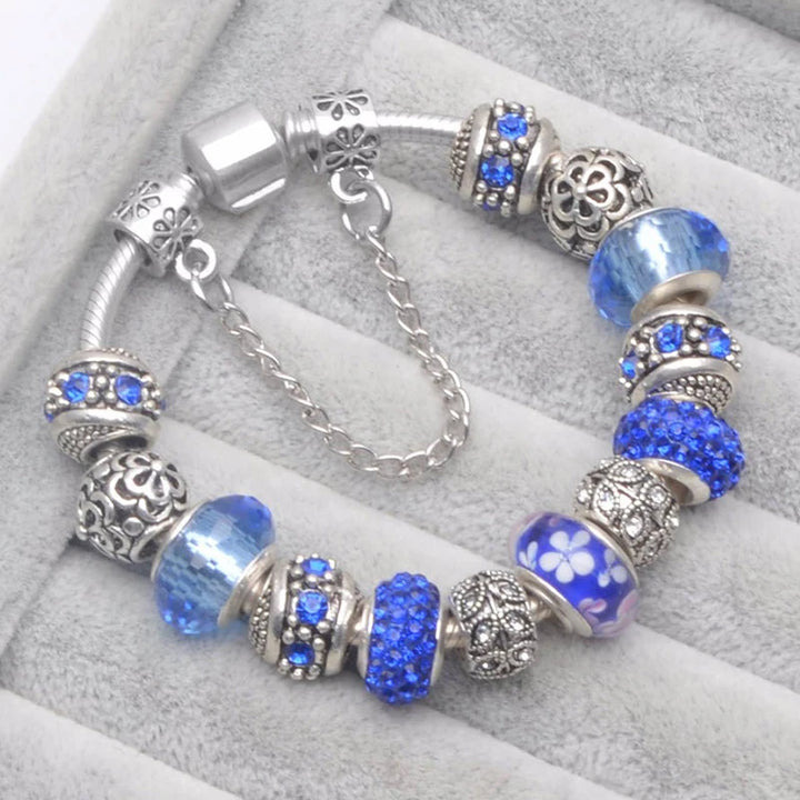 Beautiful White Heart Crystal Flower Charm Bracelets for Women Fashion Jewelry