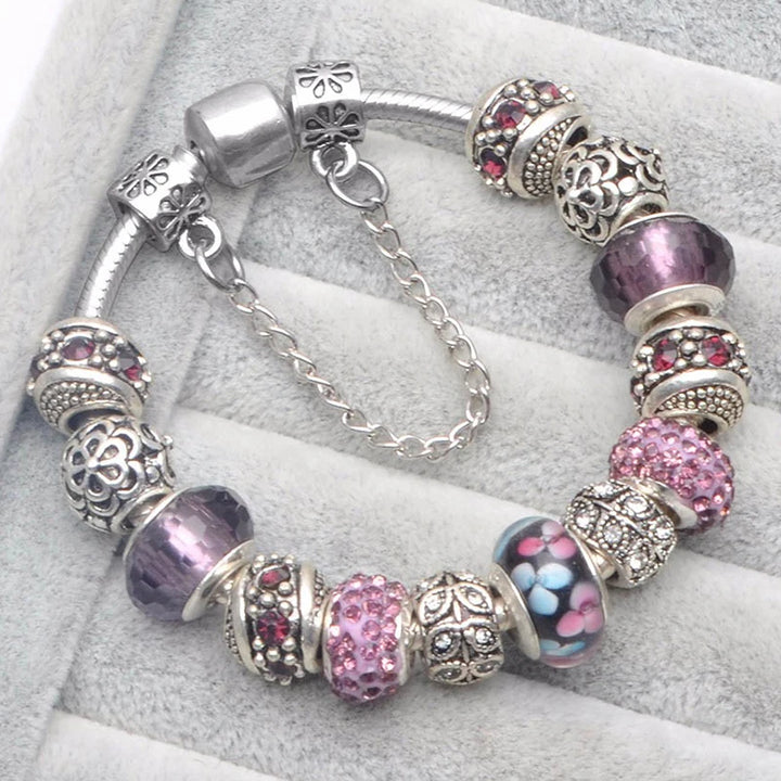 Beautiful White Heart Crystal Flower Charm Bracelets for Women Fashion Jewelry