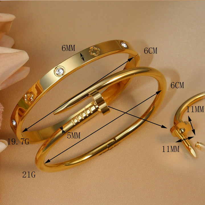 2-in-1 Hot Selling Heart Shaped Zircon Stainless Steel Gold Color Bracelet Ladies Jewelry Wholesale Gift Bangles