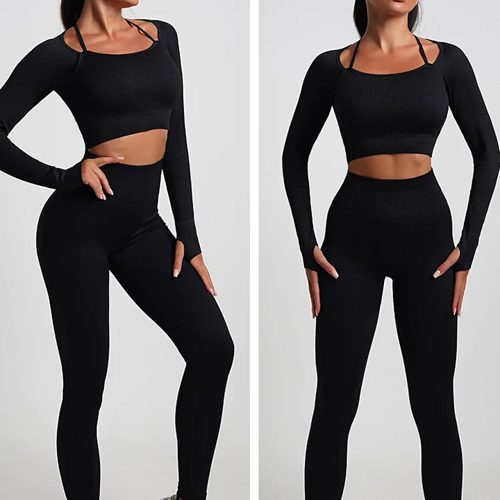 Seamless High-Waist Yoga Set – Workout Leggings & Crop Top for Women