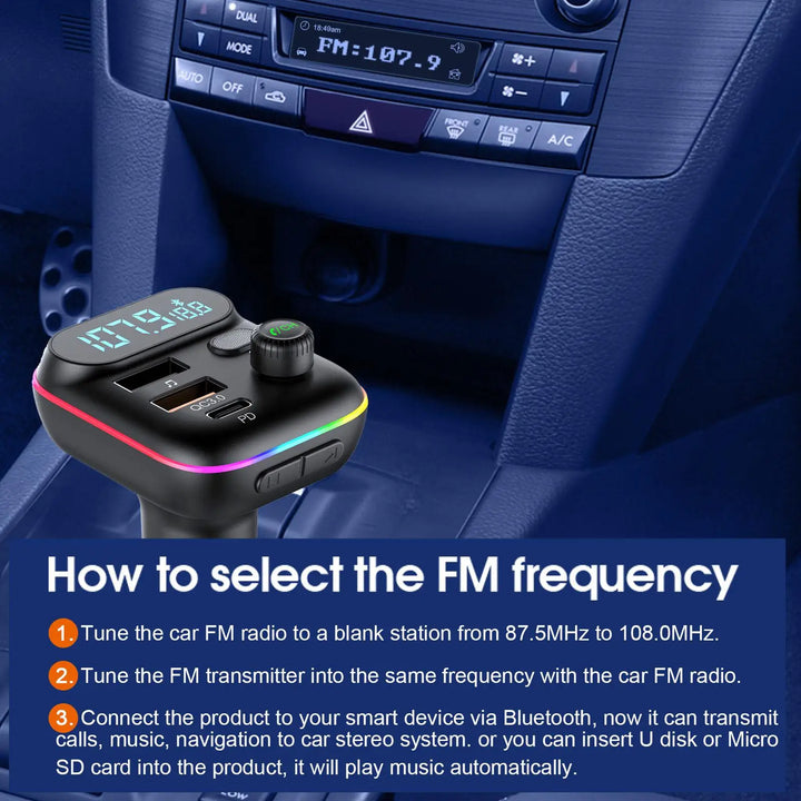 Bluetooth 5.0 FM Transmitter for Cars with USB Charger