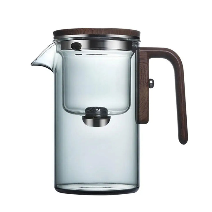 Glass Teapot with Magnetic Tea Separation – One-Click Filter, Wooden Handle & Inner Container