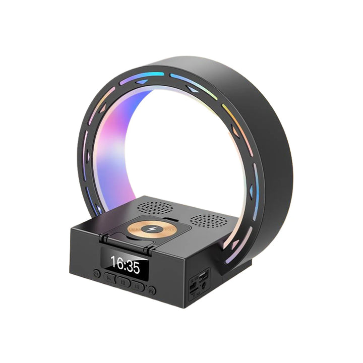 4 in 1 Bluetooth Speaker Support USB Drive TF Card Wireless Charger Dock Bedside Lamp Alarm Clock Wake Up Light