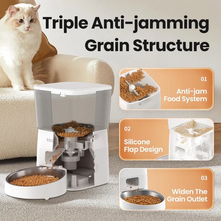 ROJECO Automatic Pet Feeder for Cats & Dogs - Smart Control