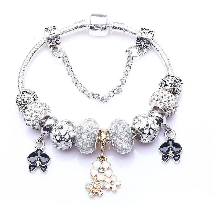 Beautiful White Heart Crystal Flower Charm Bracelets for Women Fashion Jewelry