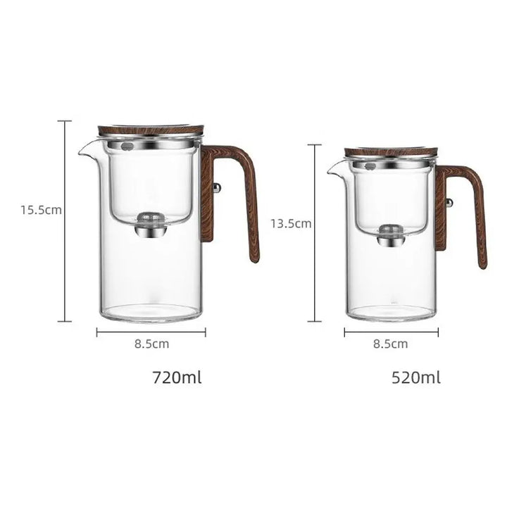 Glass Teapot with Magnetic Tea Separation – One-Click Filter, Wooden Handle & Inner Container