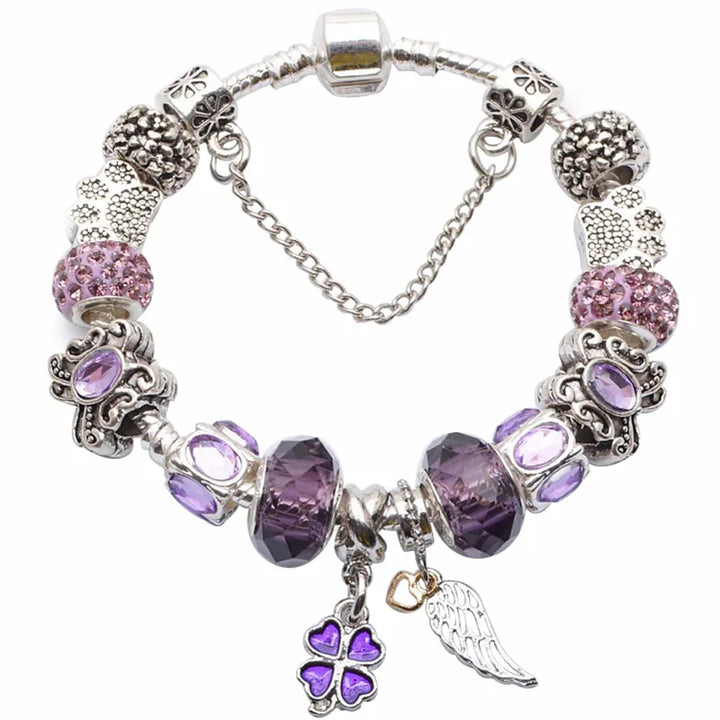 Beautiful White Heart Crystal Flower Charm Bracelets for Women Fashion Jewelry