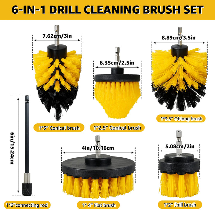 Drill Brush Cleaning Kit – 6-in-1 Scrub Set with Extension Rod