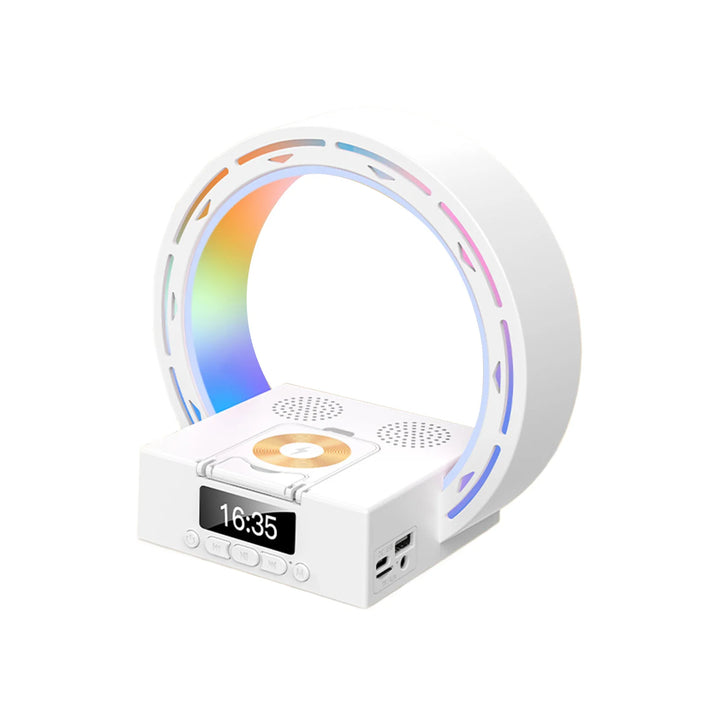 4 in 1 Bluetooth Speaker Support USB Drive TF Card Wireless Charger Dock Bedside Lamp Alarm Clock Wake Up Light