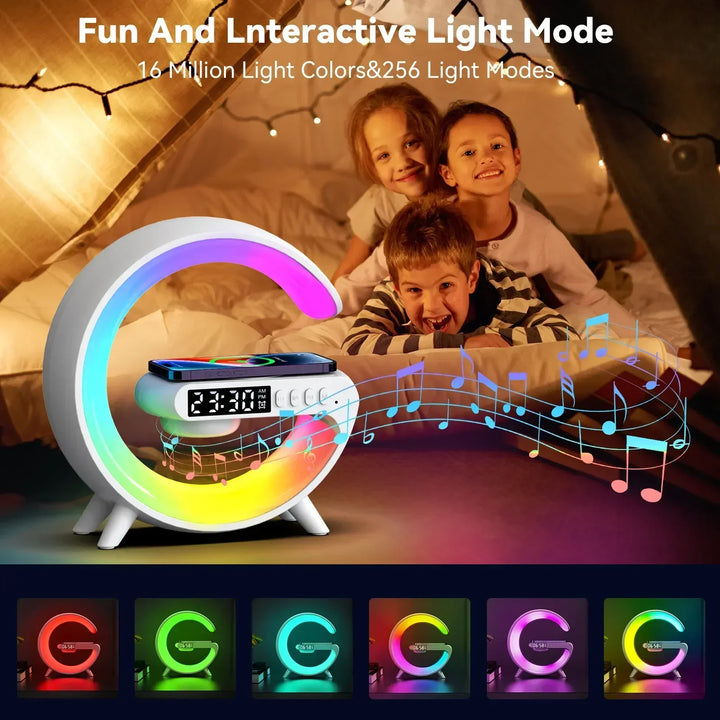 Multifunction RGB Wireless Charger Stand with Alarm Clock & Speaker