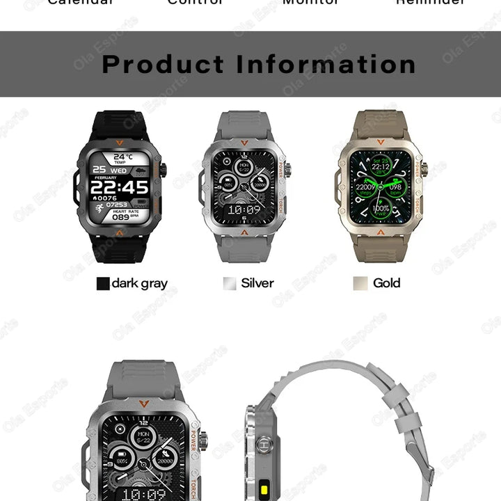 New Smart Watch Men LED Flashlight Blood Pressure Monitoring Multiple Sport Modes Fitness Tracker Outdoor Military HD Smartwatch