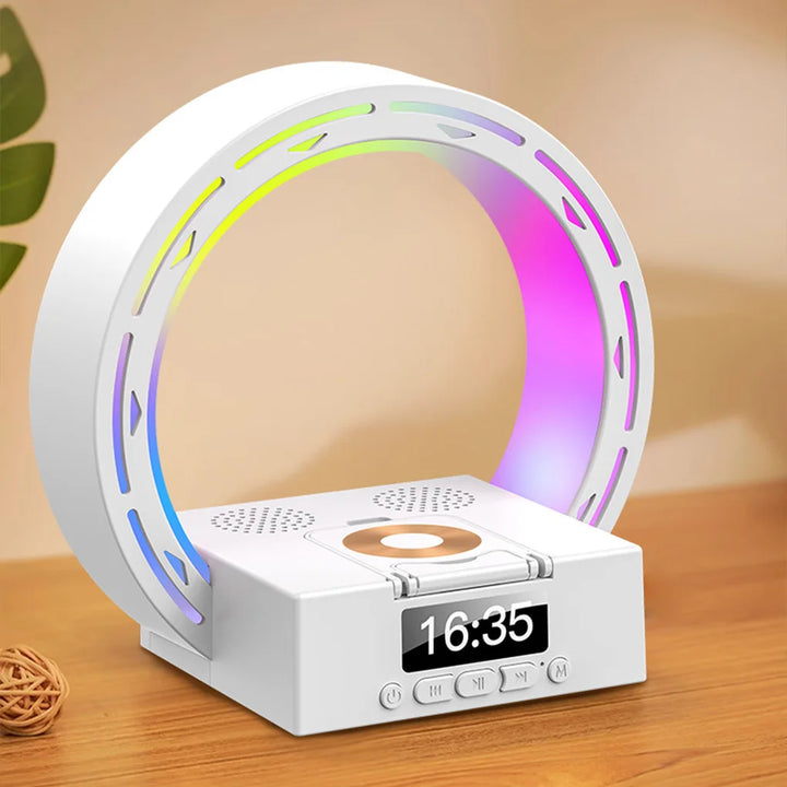 4 in 1 Bluetooth Speaker Support USB Drive TF Card Wireless Charger Dock Bedside Lamp Alarm Clock Wake Up Light