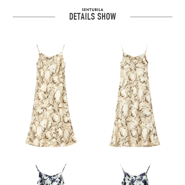 Elegant Print Midi Dress – Slim Fit Sundress for Casual Autumn Looks